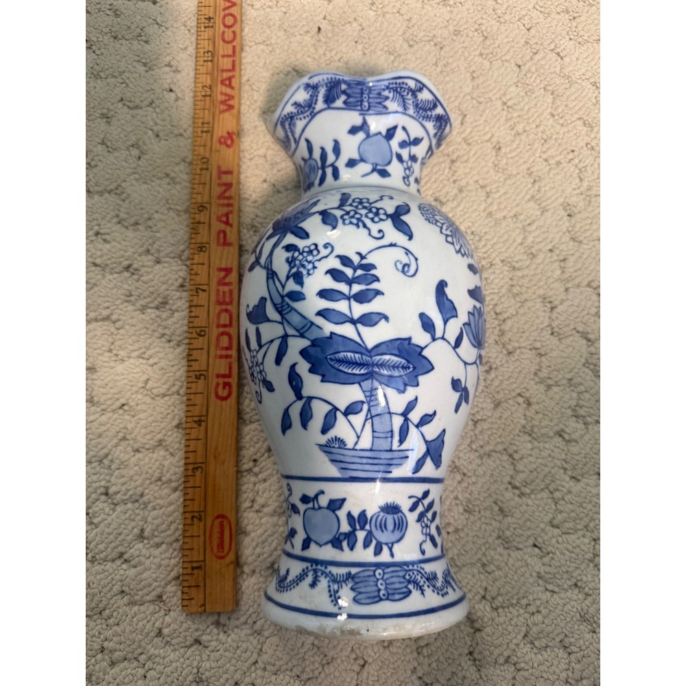 Formalities by Baum Bros Blue White Porcelain Chinoiserie Wall Pocket Vase 12.5"